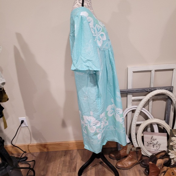 House Dress Mumu Women's SZ XL Aqua tropical print midi dress w/pocketscomfort‎ - Picture 4 of 10